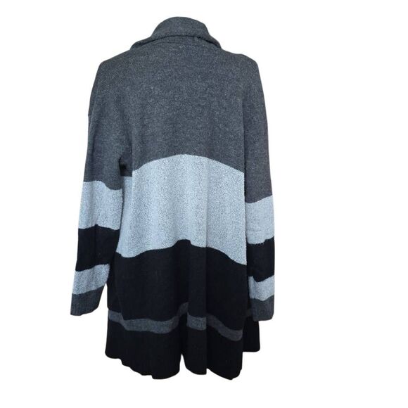 Mesh + Lace Women's Size Large Black Gray Striped Long Cardigan - Picture 5 of 5